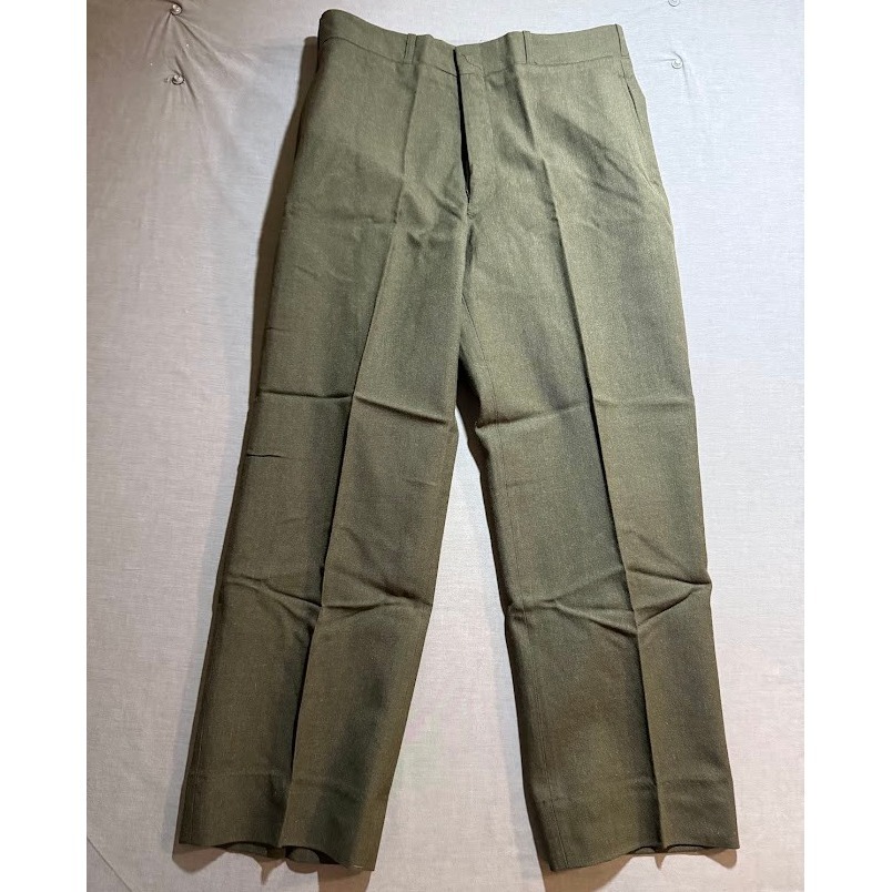 Vintage 60s Mens Wool Serge Green Military Trousers Army Wool Pants Mens 32x29.